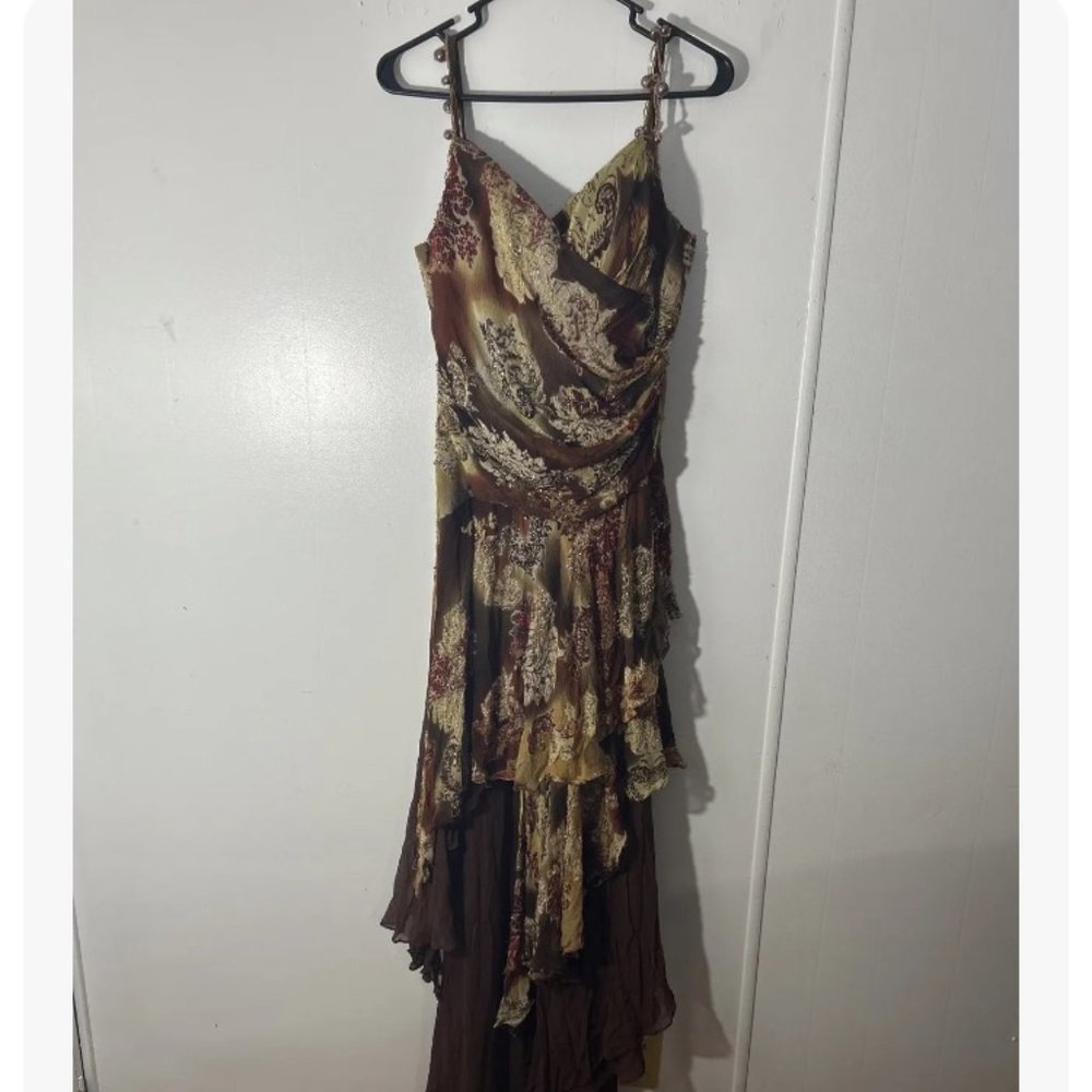 Alberto Makali Beaded Silk Flowey Dress Brown size 8